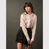 朦胧氛围 法式 复古小众设计 TOP家 造型感立体荷叶边微透褶皱衬衫