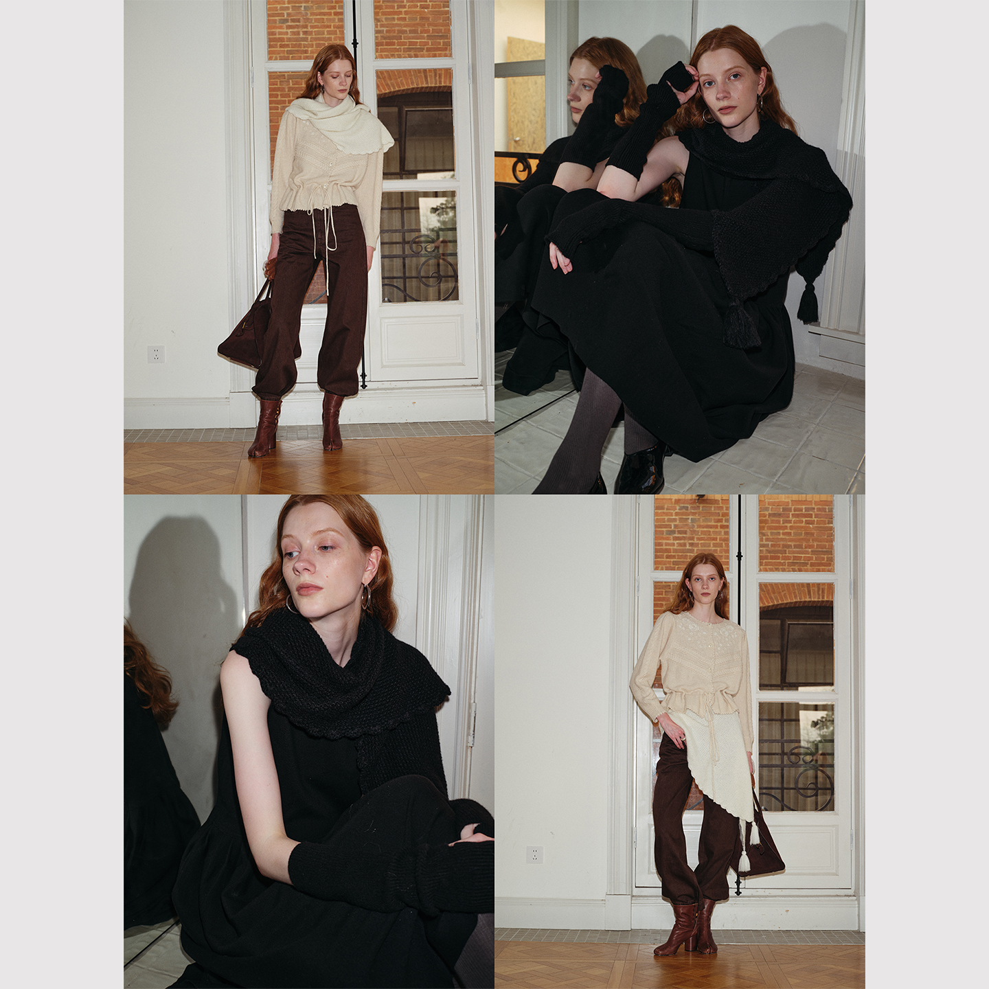 TOP家 松弛趣味 法式复古温润质感 羊毛菠萝纹流苏吊坠波浪边围巾