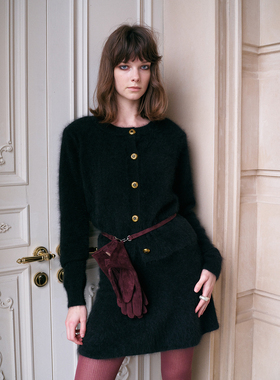 TOP家 松弛复古 法式柔系vtg 水獭绒拉绒针织开衫/松紧腰半身裙