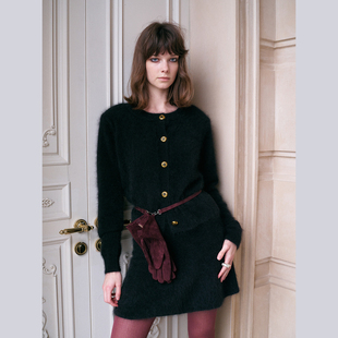 水獭绒拉绒针织开衫 TOP家 柔系vtg 法式 松紧腰半身裙 松弛复古
