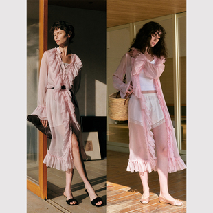 复古空气感层层叠叠荷叶边两穿V领连衣裙罩衫 法式 花瓣散落 TOP家