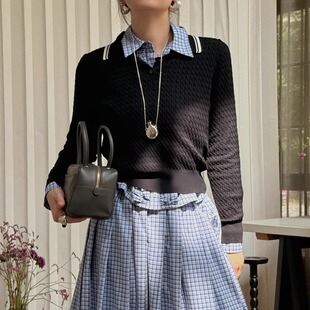 半裙 蓝白纯棉格子宽松荷叶边衬衫 TOP家 复古学院