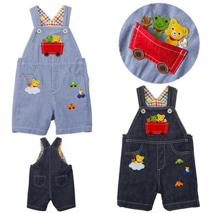 童装男女童卡通小熊汽车短裤背带裤儿童牛仔背带短裤