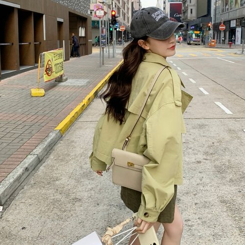 现货！小个子复古绿卡其风衣短款2318p135k188