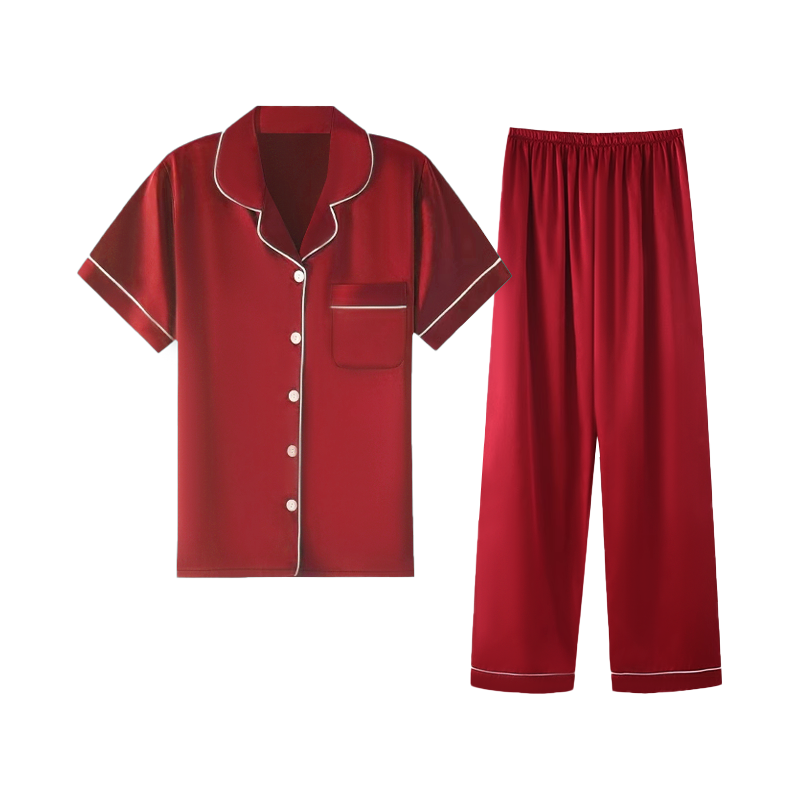 100%真丝睡衣女情侣短袖长裤桑蚕丝丝绸夏季女士家居服套装高级感