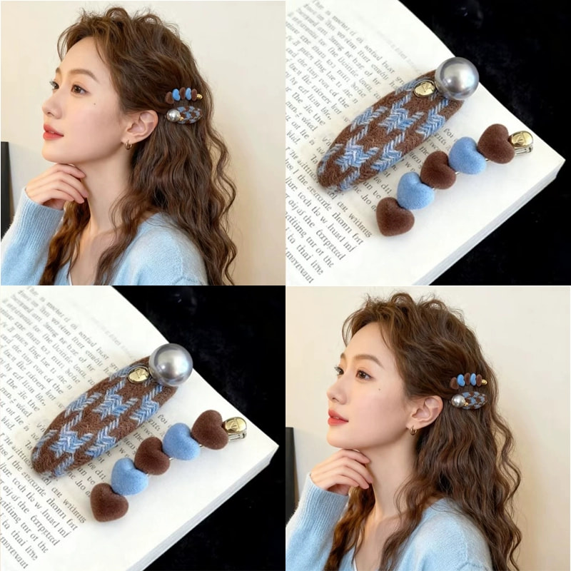 韩版格纹爱心撞色发夹刘海侧边夹