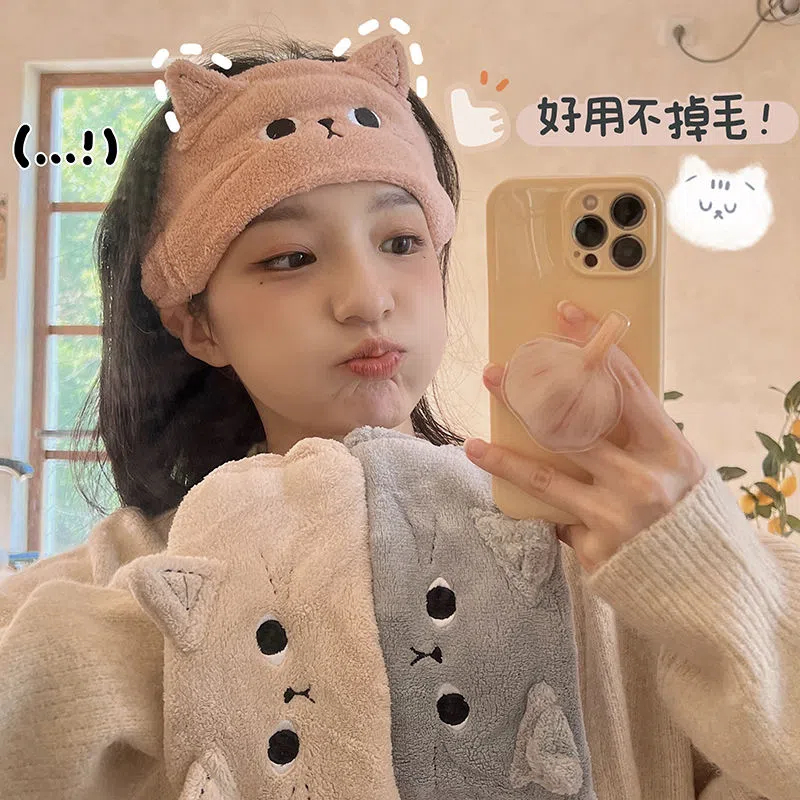 憨憨猫毛绒发带新款洗脸化妆发箍