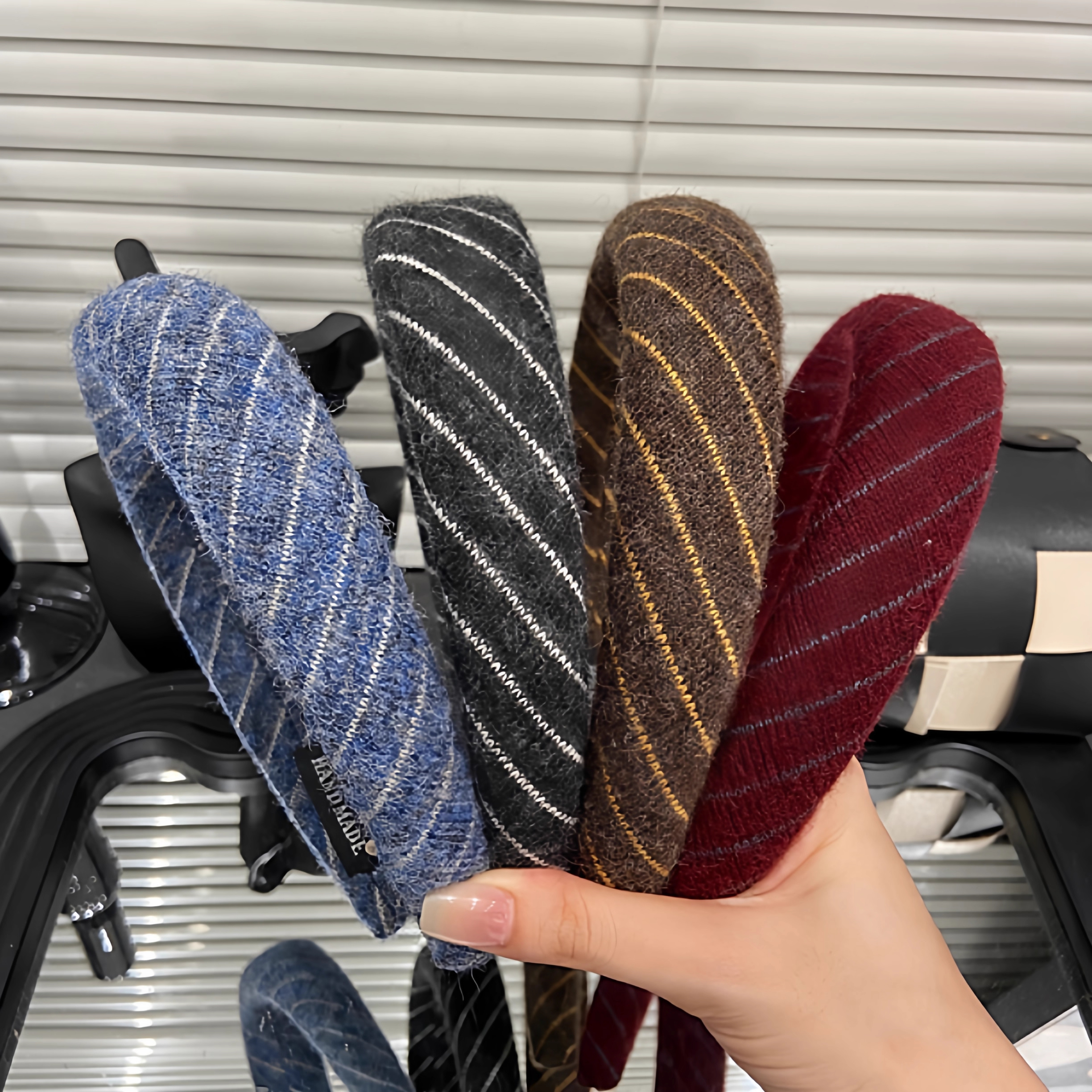 秋冬复古条纹宽边发箍高级感时尚