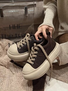 海嘿儿欧货大头牛皮面包鞋2025冬季新款厚底增高休闲运动加绒女鞋