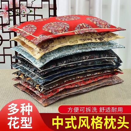 金边贡缎学生枕套长方形成人枕头套颈椎枕家纺艾草荞麦壳单人枕