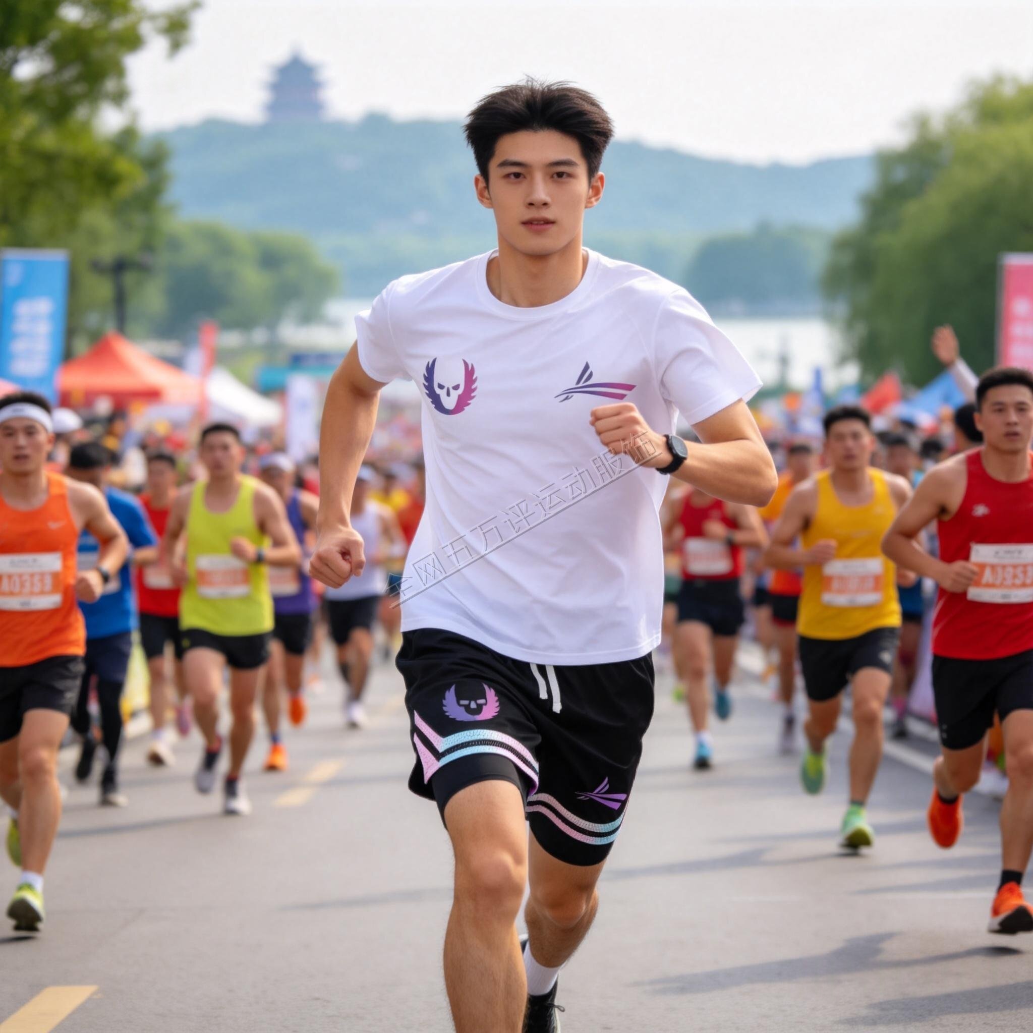 沃兰迪跑步速干短袖短裤套装男图片
