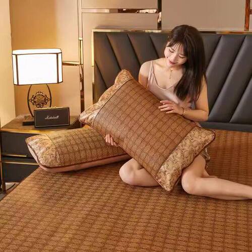 *冉鸢嗔凉席枕套家用藤席一对装冰丝凉感枕头套夏季凉藤单人枕芯