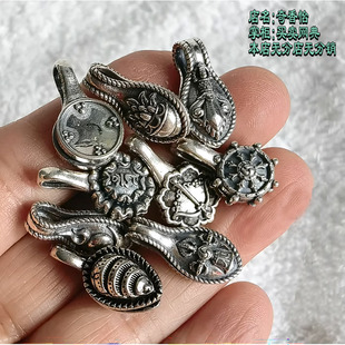 925纯银做旧计数卡记数夹 绿度母宝镜金轮日月火焰宝万位卡位记子