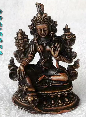 2寸尼泊尔纯铜古色小佛像绿度母