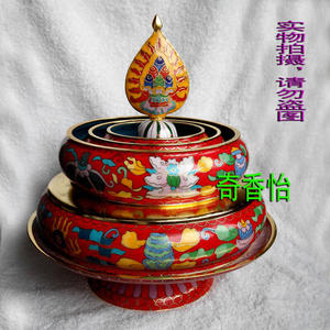 大号景泰蓝曼扎盘 纯铜景泰兰八吉祥曼茶 修盘直径约20cm 含托盘