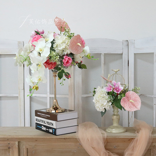 欧式田园风格家居装饰桌面摆放桌花鸟笼花艺套装成品仿真假花艺