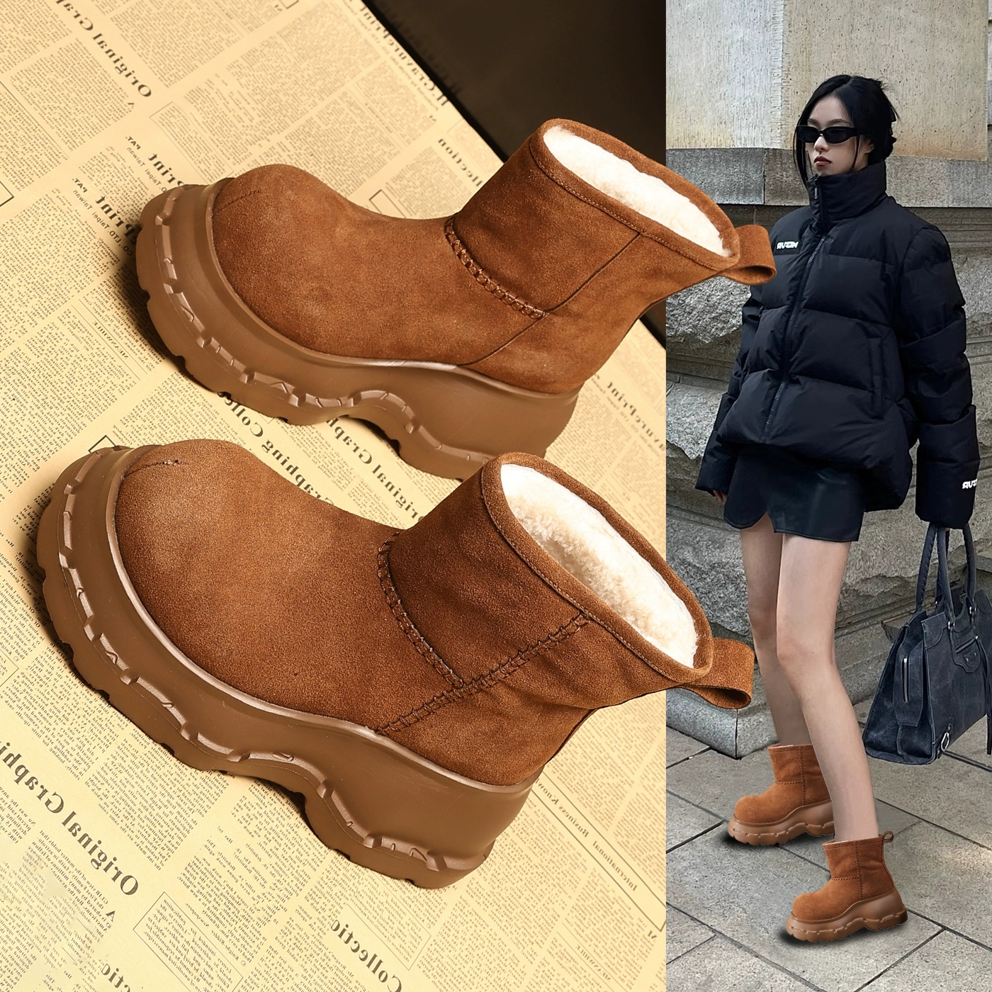 厚底内增高小个子加绒保暖雪地靴