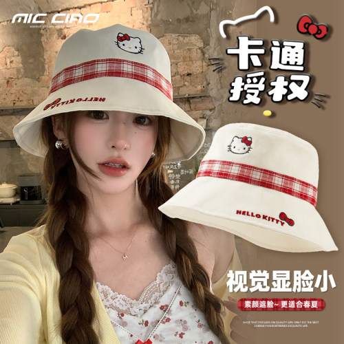kitty格子渔夫帽女春夏薄款帽子