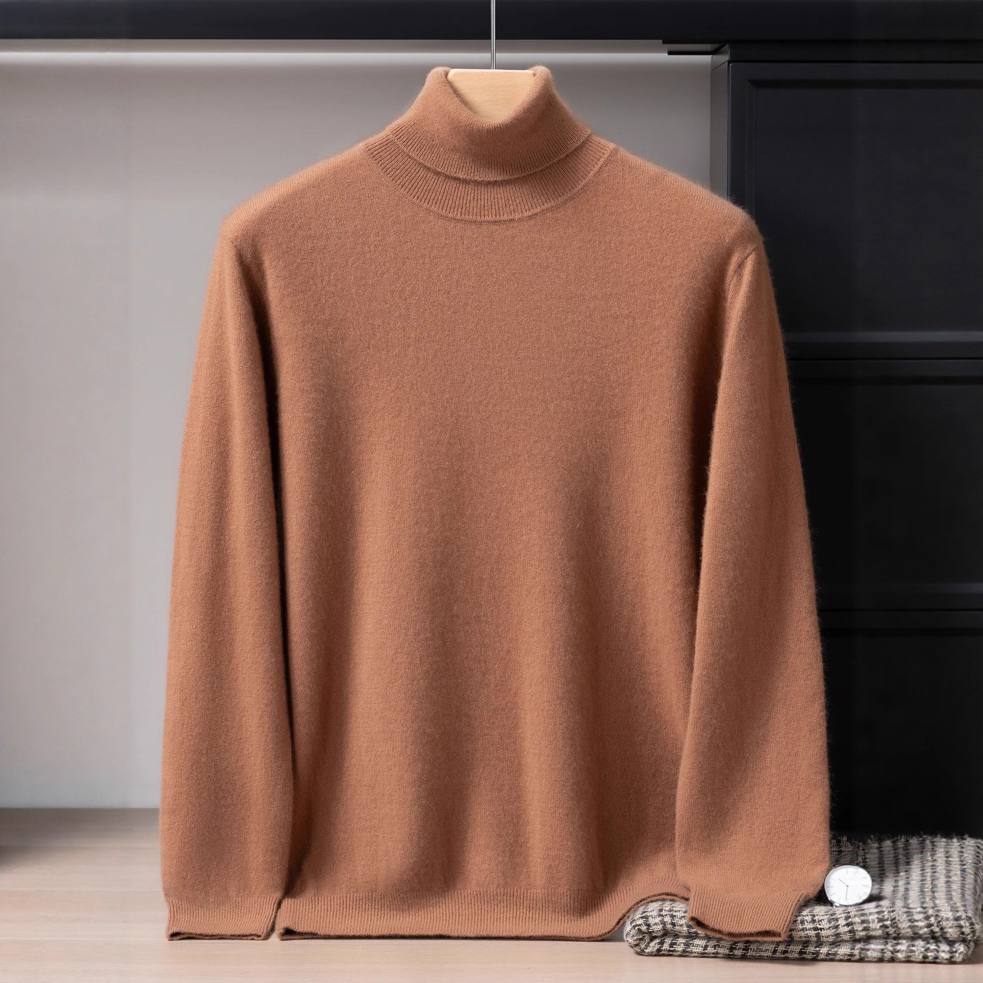 高领100%纯山羊绒衫男秋冬季针织打底衫长袖套头宽松保暖羊毛毛衣