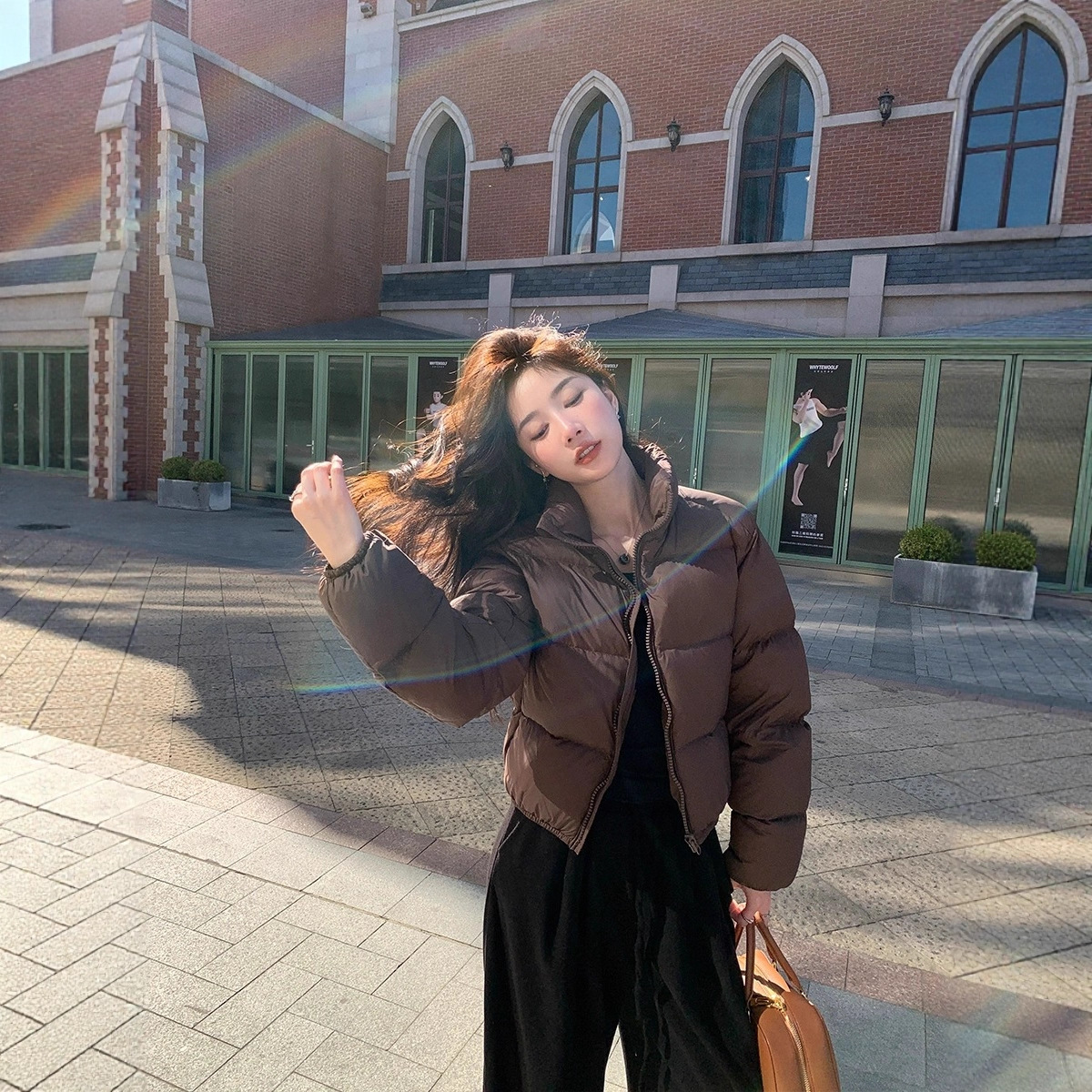 肯豆风短款羽绒服女90白鸭绒冬季时尚感加厚黑色咖啡色面包服