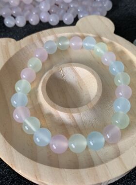 包邮天然玛瑙石多宝马卡龙七彩玉髓手链粉油青天蓝色手串女款8米