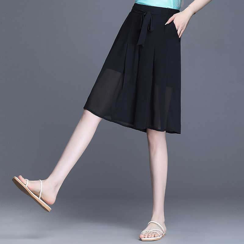 雪纺五分短裤松紧阔腿裤2022新款宽松中老年妈妈裙裤裤子女夏薄款