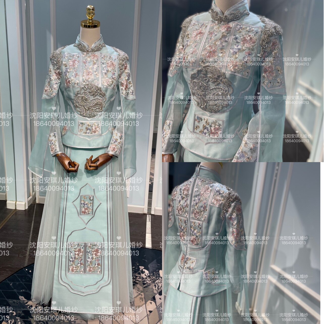 绝设品牌天玺SJ626高定手工刺绣印度丝真丝慕青秀禾服龙凤褂出租