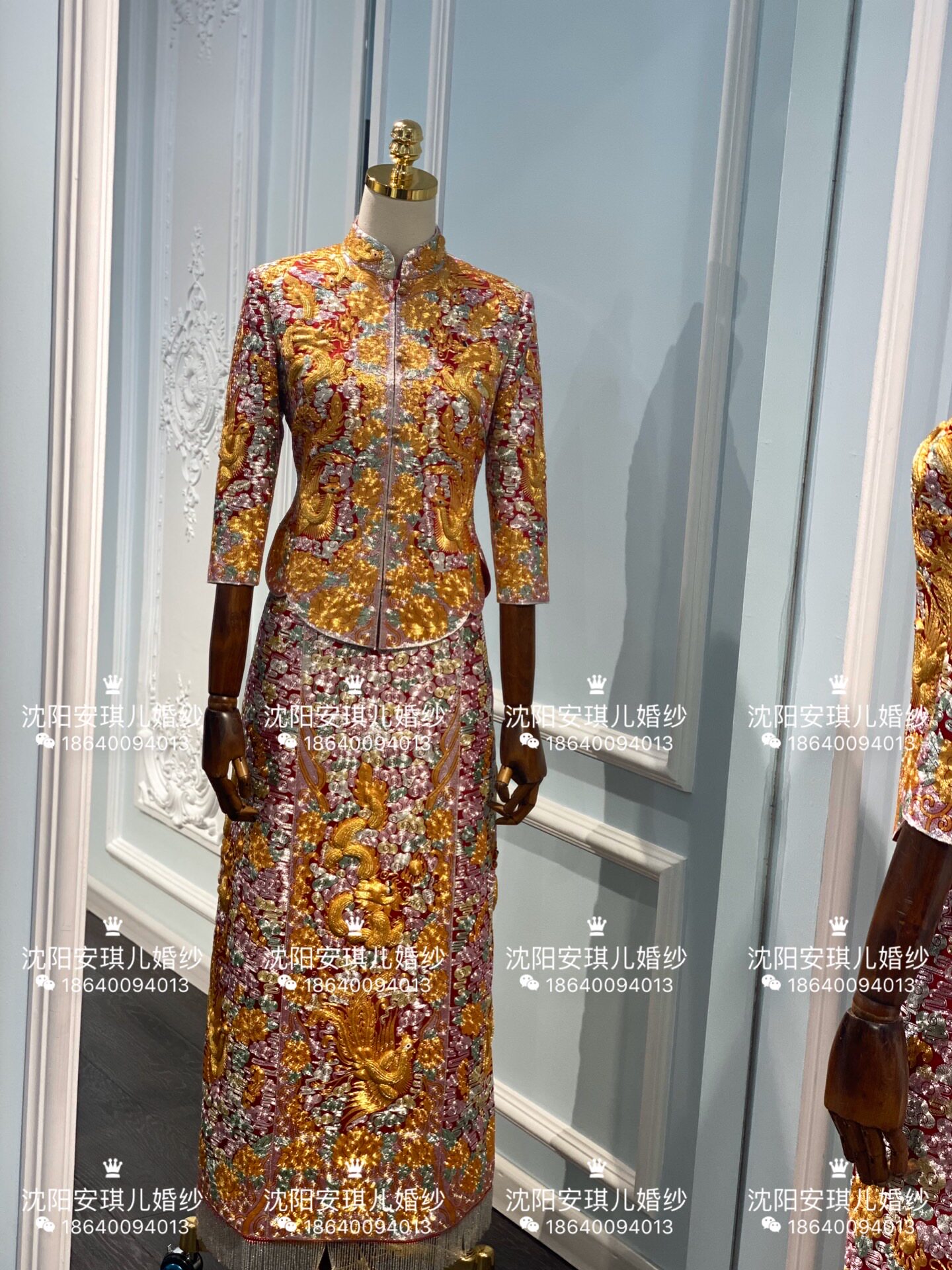 沈阳安琪儿婚纱 绣旗袍褂后 密褂后 贵妃角直筒褂后 手绣褂后出租