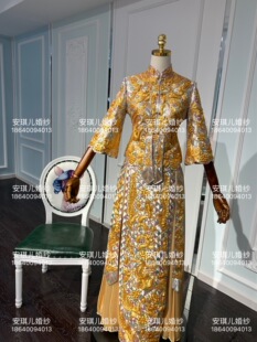 绣旗袍褂皇出租 手工刺绣褂皇 360度大裙摆褂皇 手工盘金绣褂皇