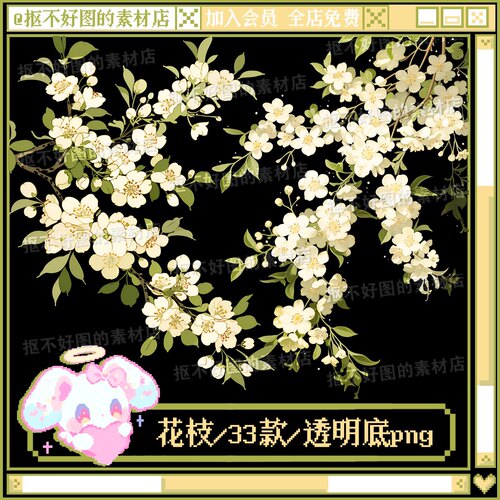 古风梨花花朵桃花梅花花枝透明底png图片原创美工设计水印素材