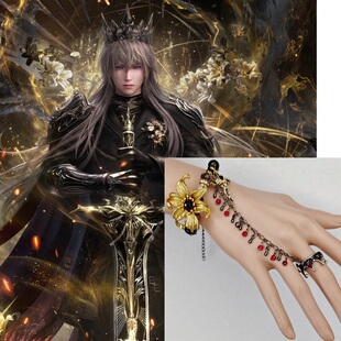 原创恋与深空沈星回暗蚀国王印象手链皇冠戒指一体可调节黑金乙游