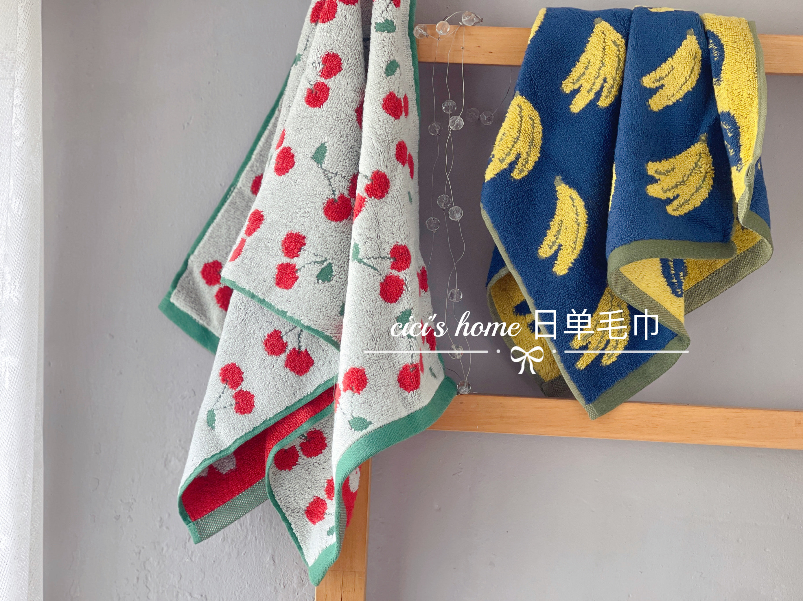 出口日单纯棉毛巾柔软吸水樱桃香蕉图案儿童成人洗脸巾面巾擦手巾