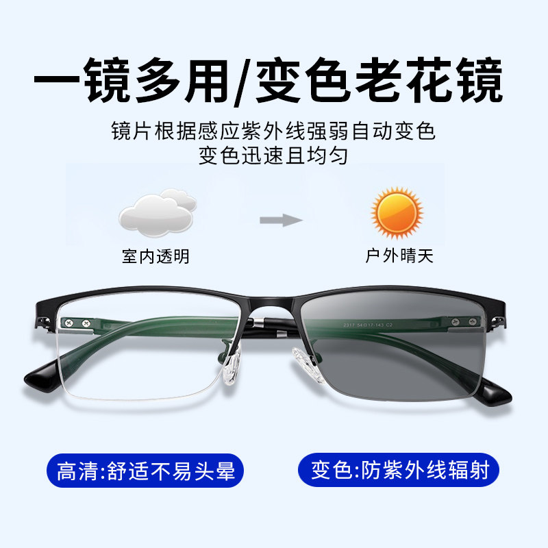 进口高端变色老花镜男款智能感光中老年墨镜一体太阳老化眼镜德国