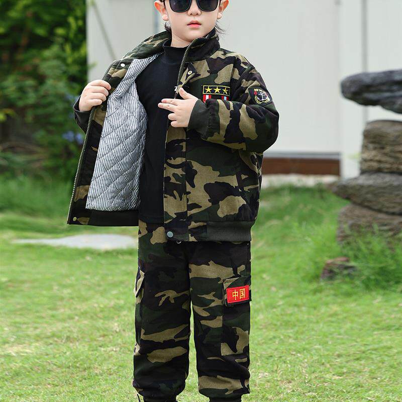男童迷彩服加厚套装秋冬款儿童小警官衣服特种兵军人夹棉特警童装