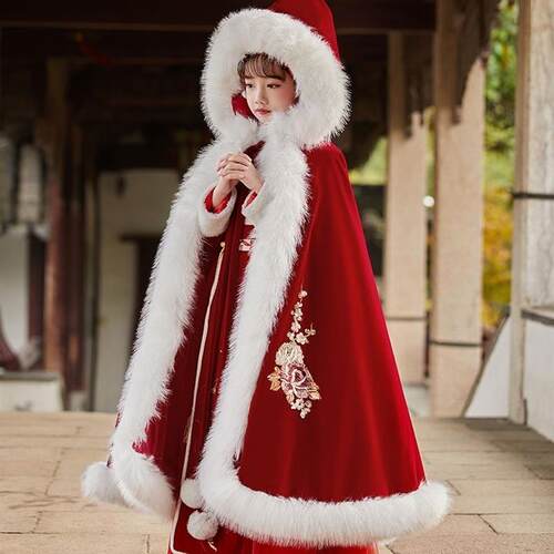 女童汉服冬季古装宝宝服冬天加厚儿童披风斗篷中国冬装拜年过年风