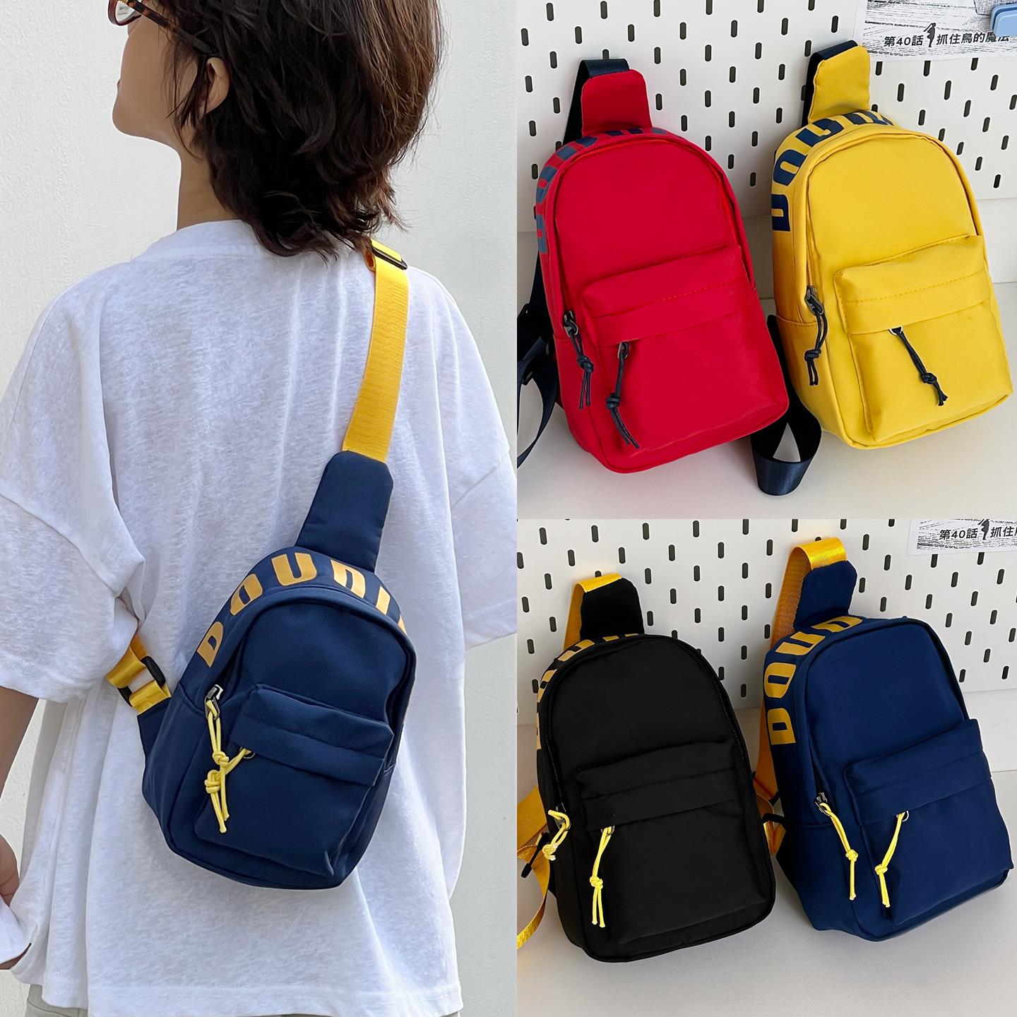 简约休闲轻便字母儿童斜挎包男童背包时尚帅气宝宝胸包女孩运动包