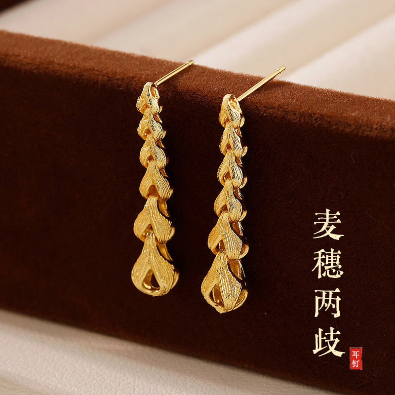 新款金色龙骨麦穗流苏耳钉轻奢气质感小众独特百搭耳饰女包邮