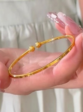 小红书热销细光圈车花圆珠开口手镯简约素圈光面调节手环工厂直销