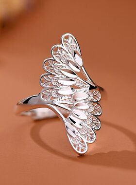 2026年新款孔雀凤尾羽毛时尚百搭戒指女士款小众设计感食指戒指