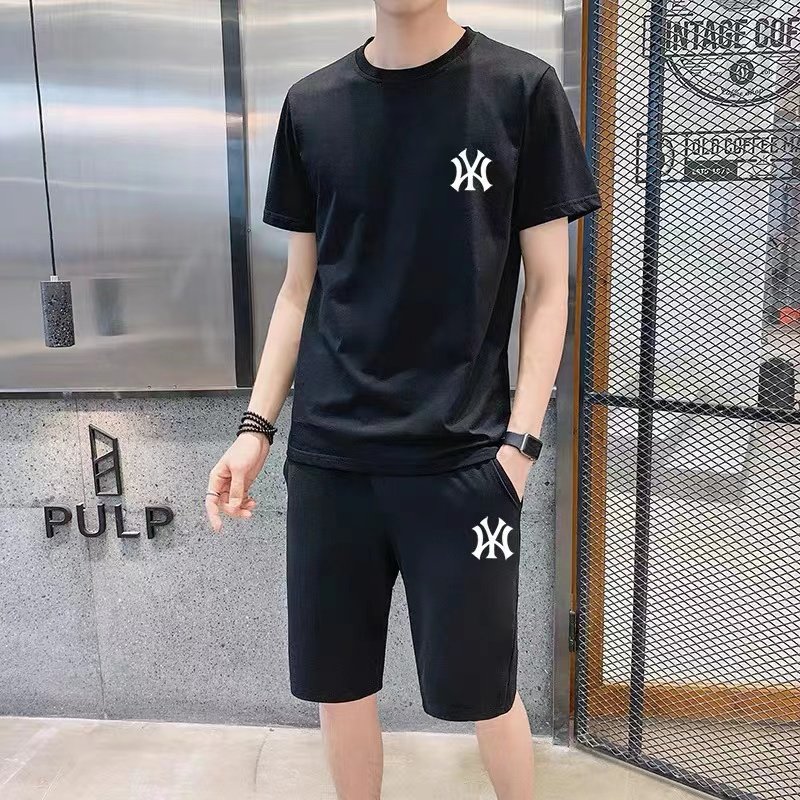 奥特莱斯纯棉运动套装男女款夏季休闲纯棉短裤短袖T恤薄款两件套