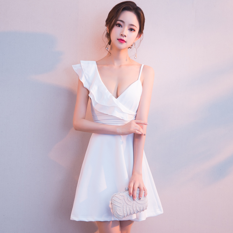 白色晚礼服裙女宴会气质名媛小个子短款洋装小礼服连衣裙性感显瘦 承物辑旗舰店