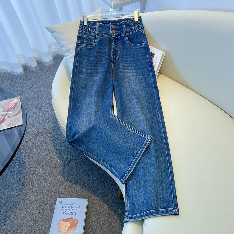 中国风刺绣牛仔裤女高腰直筒显瘦阔腿裤设计感长裤,女装/女士精品,大码裤装,淘宝优惠券,粉丝福利购,淘宝优惠卷