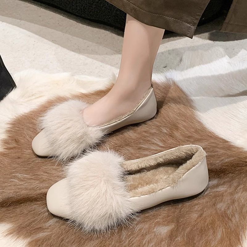 毛毛鞋女冬季外穿2025年新款加绒平底单鞋一脚蹬豆豆鞋保暖棉鞋子,女鞋,浅口单鞋,淘宝优惠券,粉丝福利购,淘宝优惠卷