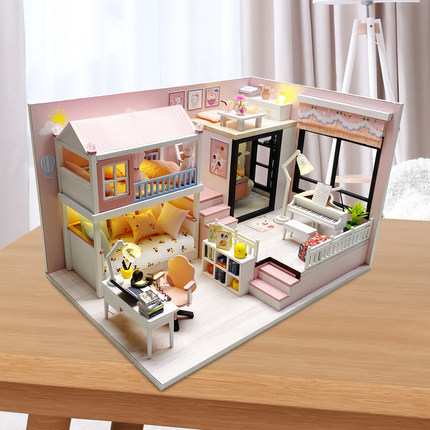 美代diy小屋微缩场景阁楼手工拼装建筑模型房玩具创意生日礼物女