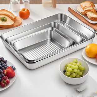 304不锈钢方盘消毒方盘平底保鲜盘 加深食物速冻冷食盒