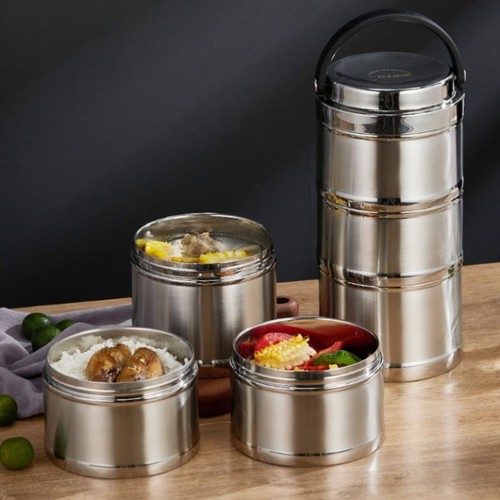 304不锈钢保温食格 13真空便当盒 白领 学生分格便携三层食篮提锅