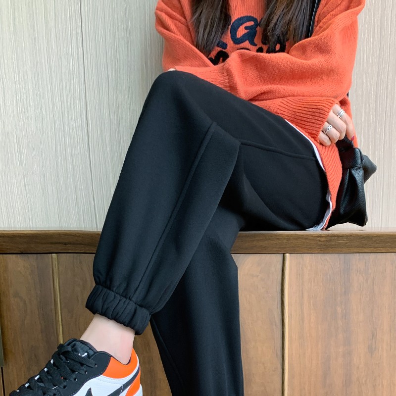 黑色运动裤女春秋款宽松束脚小个子纯棉外穿显瘦哈伦跑步休闲卫裤