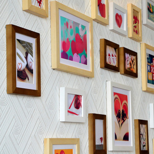 制包OLL邮实木照片墙甜蜜心形相墙23框爱创意片相框定墙组合送画