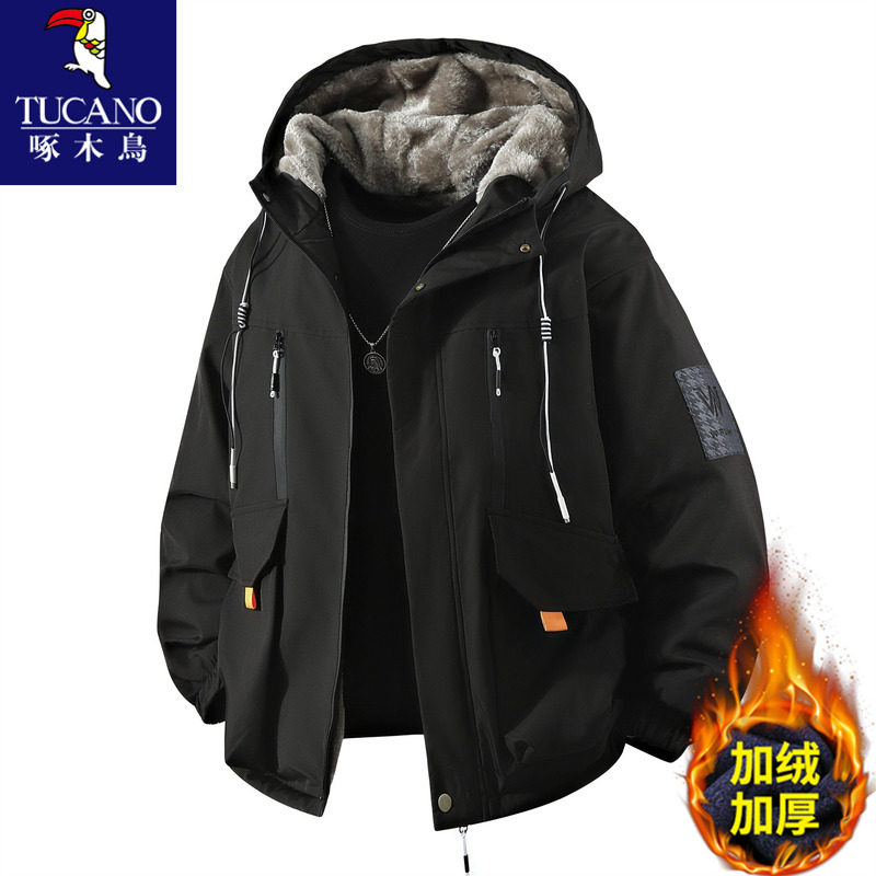 啄木鸟加绒加厚外套男士秋冬季2025新款冲锋衣夹克青少年男生棉服,男装,夹克,淘宝优惠券,粉丝福利购,淘宝优惠卷