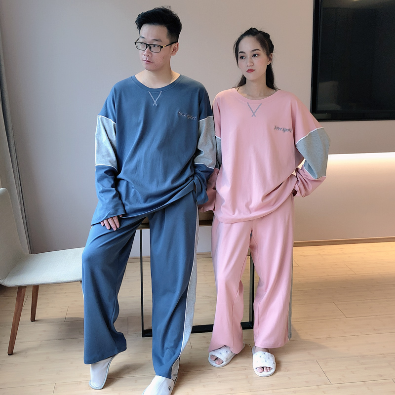 睡衣情侣套装2025年新款胖mm200斤纯棉休闲男士运动家居服可出门